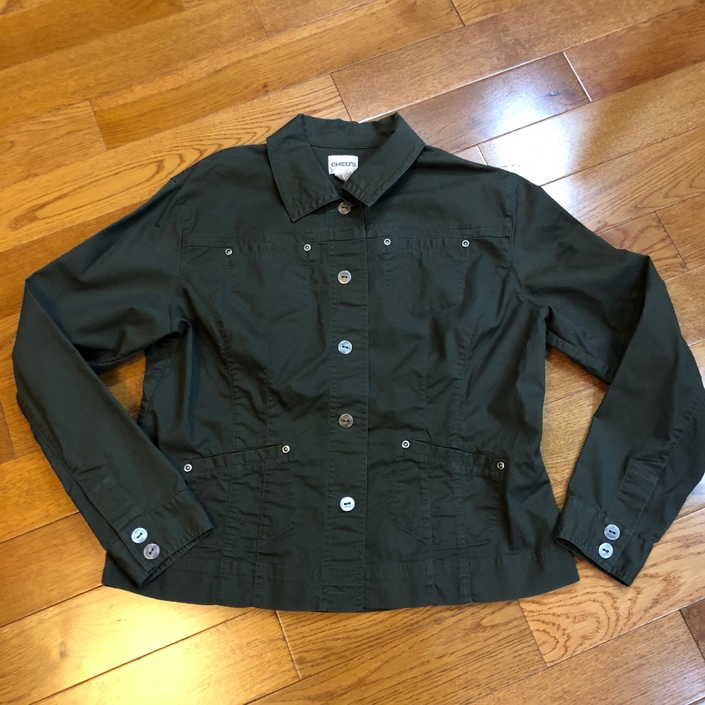 Chico's Olive Green Jacket - Size 1